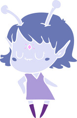 flat color style cartoon alien girl