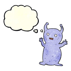 Fototapeta premium cartoon funny little alien with thought bubble