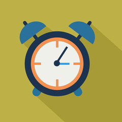 Nighttime alarm clock for sleeping with a retro style, in blue, orange, and black colors. Colored icon vector illustration.