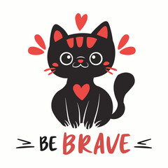 Doodle of a affectionate black cat with red and white details, in a simple cartoon style, with the phrase 
