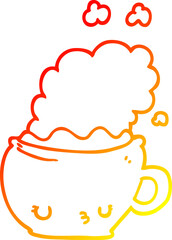 warm gradient line drawing cute cartoon coffee cup