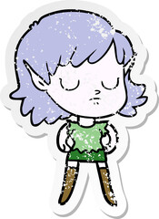 distressed sticker of a cartoon elf girl