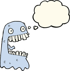 cartoon gross ghost with thought bubble