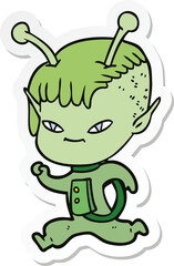 sticker of a cute cartoon alien girl