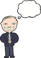 cartoon old man with mustache with thought bubble