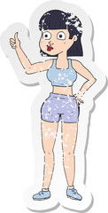 retro distressed sticker of a cartoon gym woman