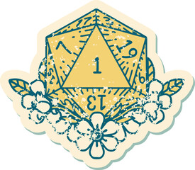 natural one dice roll with floral elements illustration