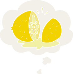 cartoon cut lemon and thought bubble in retro style