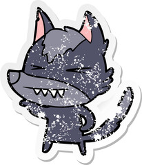 distressed sticker of a angry wolf cartoon