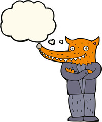 cartoon fox man with thought bubble