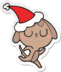 cute sticker cartoon of a dog wearing santa hat