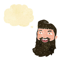 cartoon man with beard laughing with thought bubble