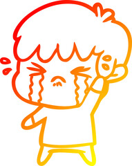 warm gradient line drawing cartoon boy crying