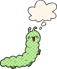 cartoon caterpillar and thought bubble in comic book style