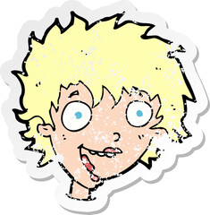 retro distressed sticker of a cartoon crazy excited woman