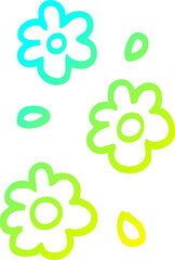 cold gradient line drawing cartoon flower heads