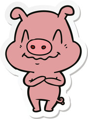 sticker of a nervous cartoon pig