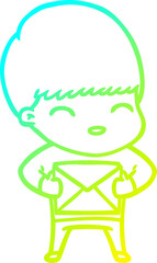 cold gradient line drawing happy cartoon boy
