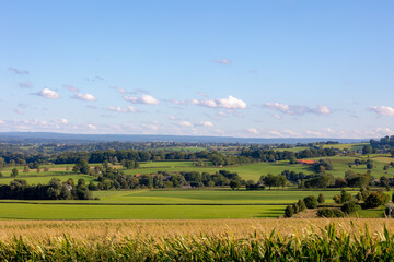 Summer landscape view, Hilly countryside of Zuid-Limburg with small village on the hillside, farmland and forest, Epen is a village in the southern part of the Dutch province of Limburg, Netherlands.