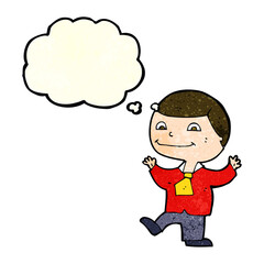cartoon happy boy with thought bubble