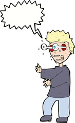 cartoon terrified boy with speech bubble