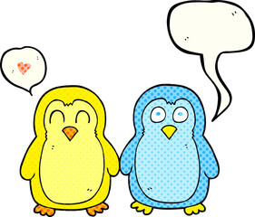 comic book speech bubble cartoon birds holding hands