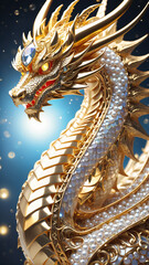 Obraz premium A dragon with a body made of precious gold and diamonds.