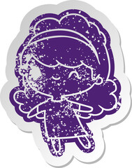 distressed old sticker kawaii girl with head band