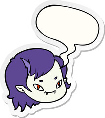 cartoon vampire girl face and speech bubble sticker