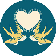tattoo style icon of a swallows and a heart