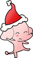 cute gradient cartoon of a elephant dancing wearing santa hat