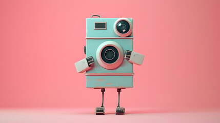 Fototapeta premium An adorable illustration of a smartphone with arms and legs taking a selfie