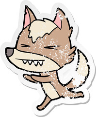 distressed sticker of a angry wolf running