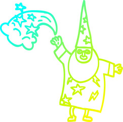 cold gradient line drawing cartoon wizard casting spell