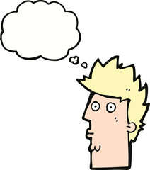 cartoon surprised face with thought bubble