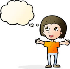 cartoon happy person with thought bubble