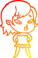 warm gradient line drawing cute cartoon vampire girl