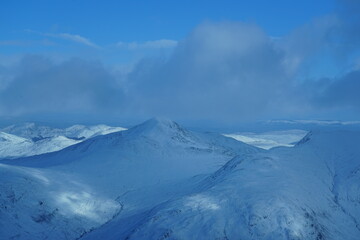 Aerial photo of snow-capped hills