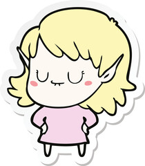 sticker of a happy cartoon elf girl