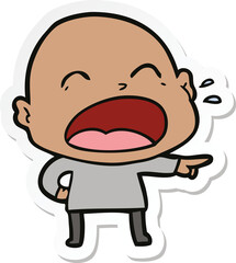 sticker of a cartoon shouting bald man