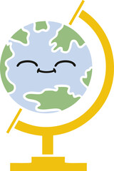 flat color retro cartoon globe of the world