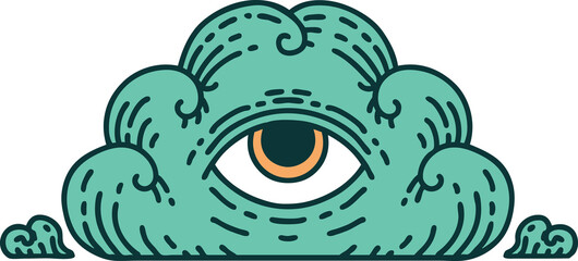 tattoo style icon of an all seeing eye cloud