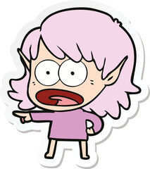 sticker of a cartoon shocked elf girl