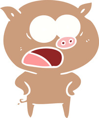 flat color style cartoon pig shouting