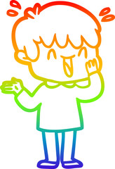 rainbow gradient line drawing cartoon laughing boy