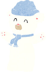 cartooon cute polar bear in hat and scarf
