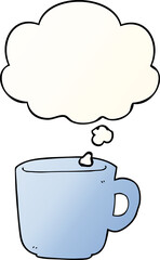cartoon coffee cup and thought bubble in smooth gradient style