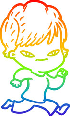 rainbow gradient line drawing cartoon happy woman