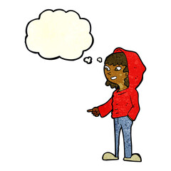 cartoon pointing teenager with thought bubble