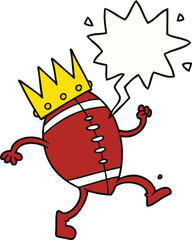 football and crown cartoon and speech bubble